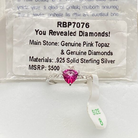 Genuine Pink Topaz & Genuine Diamond on .925 Sterling Silver Ring Size 8 - Picture 5 of 5